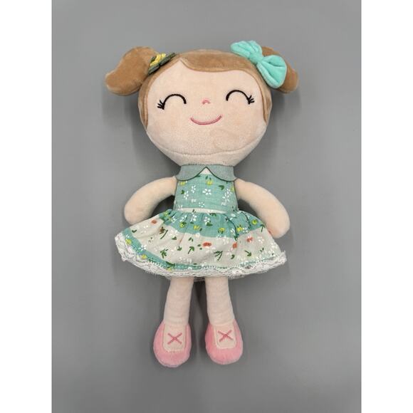 Gloveleya Plush Girl 10” Stuffed Doll Spring Style Green Floral Dress No Tag - Picture 1 of 6